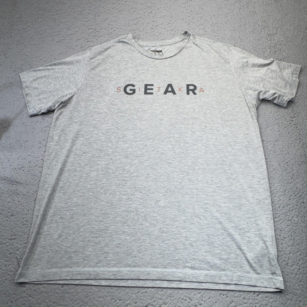 SITKA Gear Shirt Mens 2XL Gray Graphic Crewneck Hunting Tactical Logo Spell Out